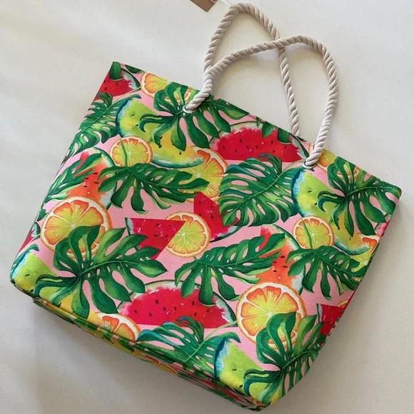 Jumbo Multi Color Tropical Fruit Beach Tote - Picture 5 of 11